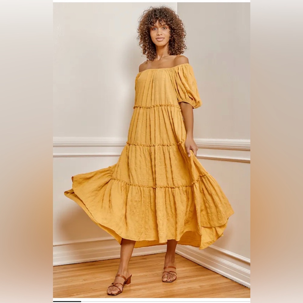 Yellow Off-Shoulder Tiered Lulus Maxi Dress